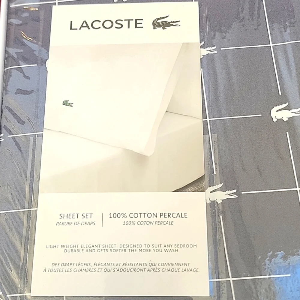 Lacoste Slice Alligator Deep Indigo Cotton 4 pc QUEEN Sheet Set